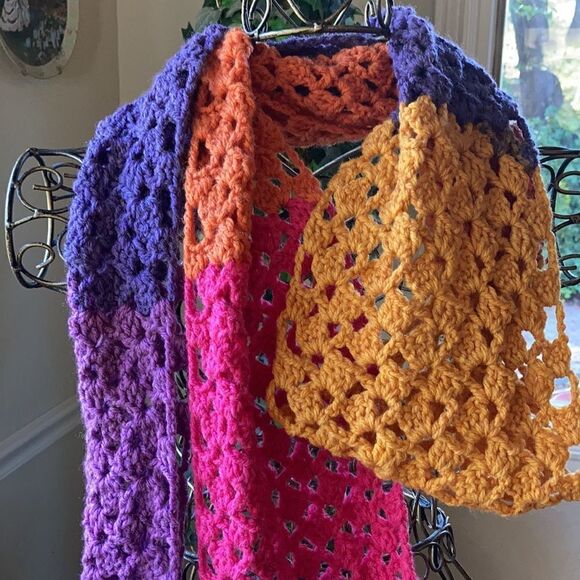Crochet Multi Color Neck Scarf Made With Love - Picture 5 of 8
